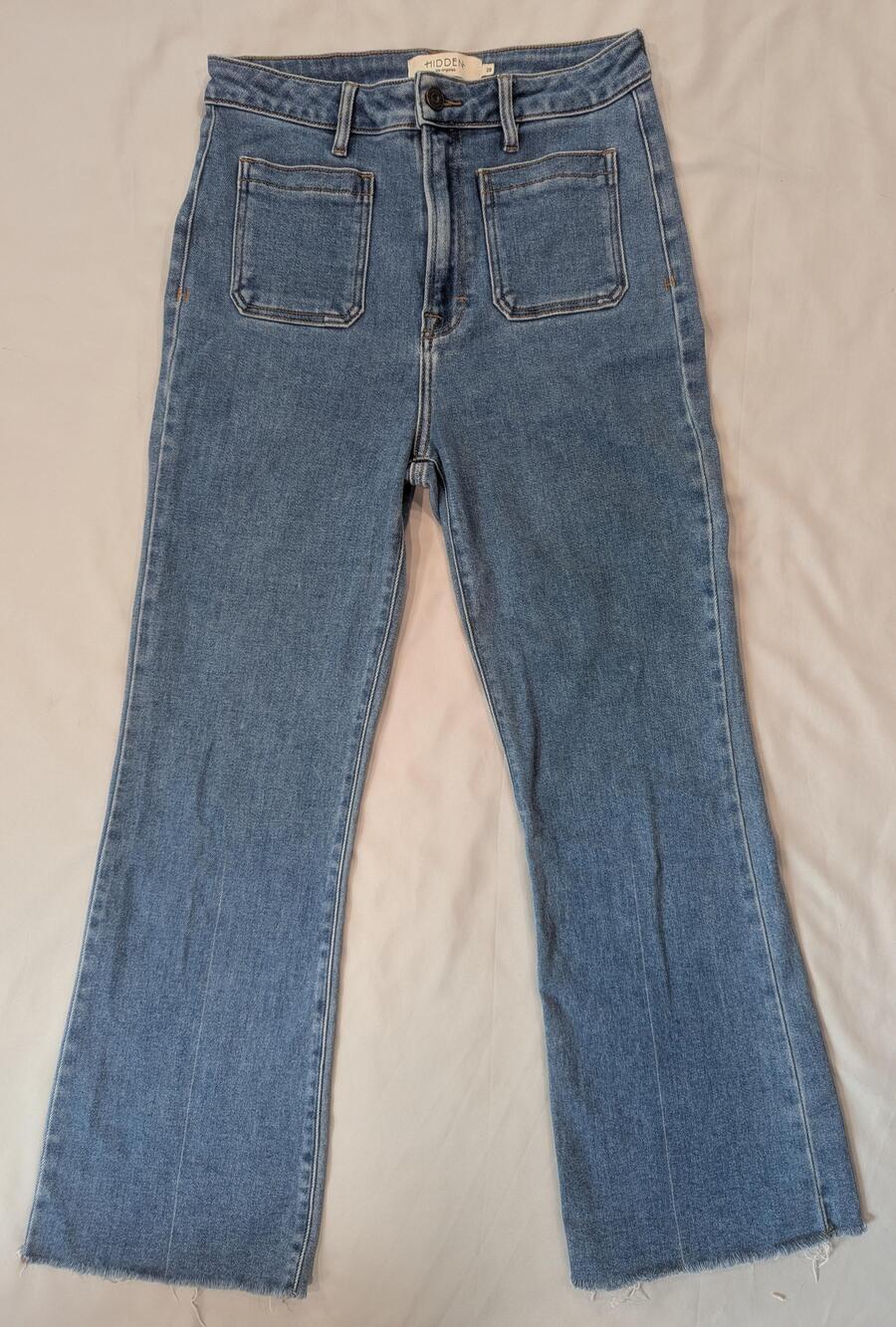 Hidden Jeans Womens 28 Blue Med Wash High Rise Wide Leg Raw Hem Stretch Denim